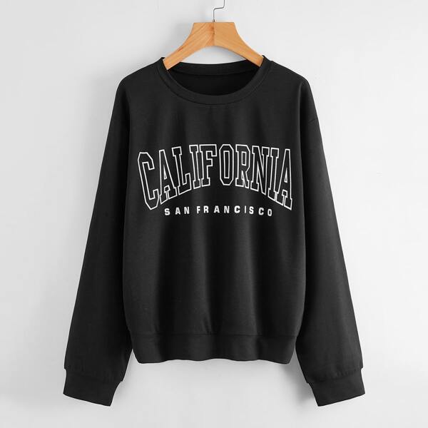 

Letter Graphic Drop Shoulder Sweatshirt, Black