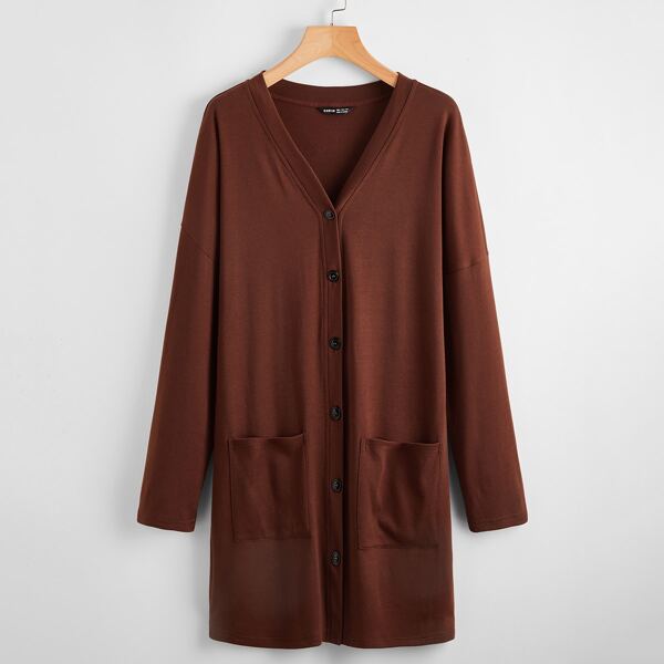 

Button Front Drop Shoulder Coat, Chocolate brown