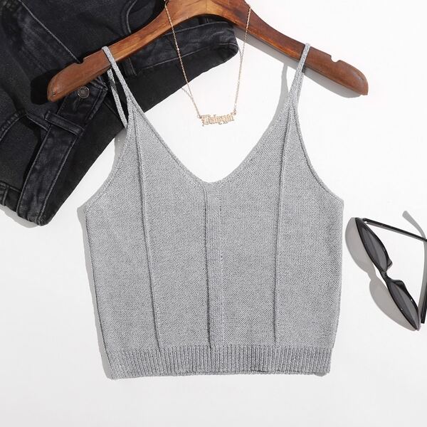 

Solid Crop Knit Top, Grey