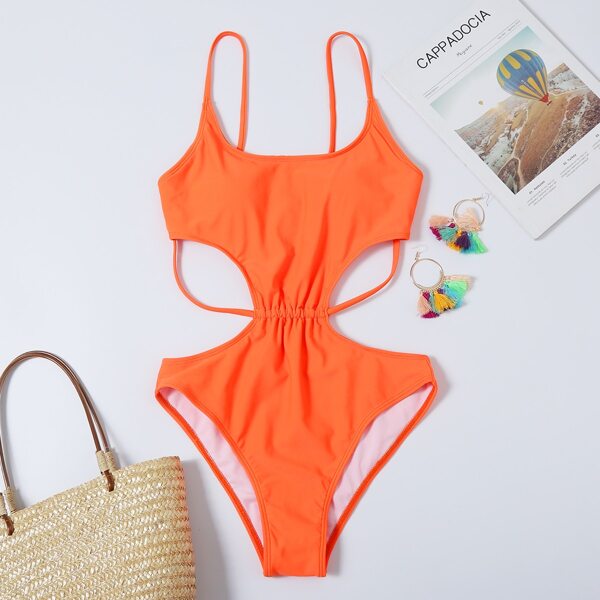 

Cut-out Ruched One Piece Swimsuit, Orange bright