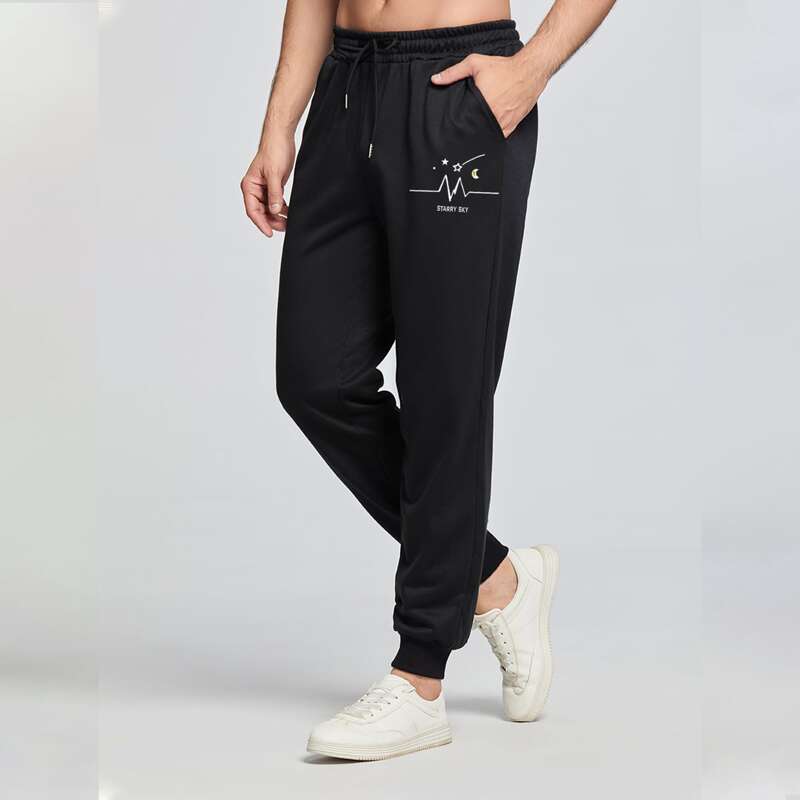 

Guys Letter Graphic Drawstring Sweatpants, Black