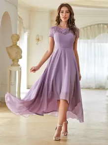 Vestido bajo irregular con encaje con encaje en contraste - Púrpura malva - Ver 1