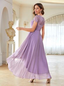 Vestido bajo irregular con encaje con encaje en contraste - Púrpura malva - Ver 2