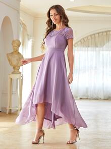 Vestido bajo irregular con encaje con encaje en contraste - Púrpura malva - Ver 3