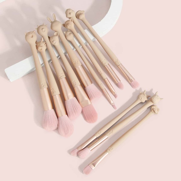 

12pcs Cartoon Design Handle Makeup Brush Set, Pink