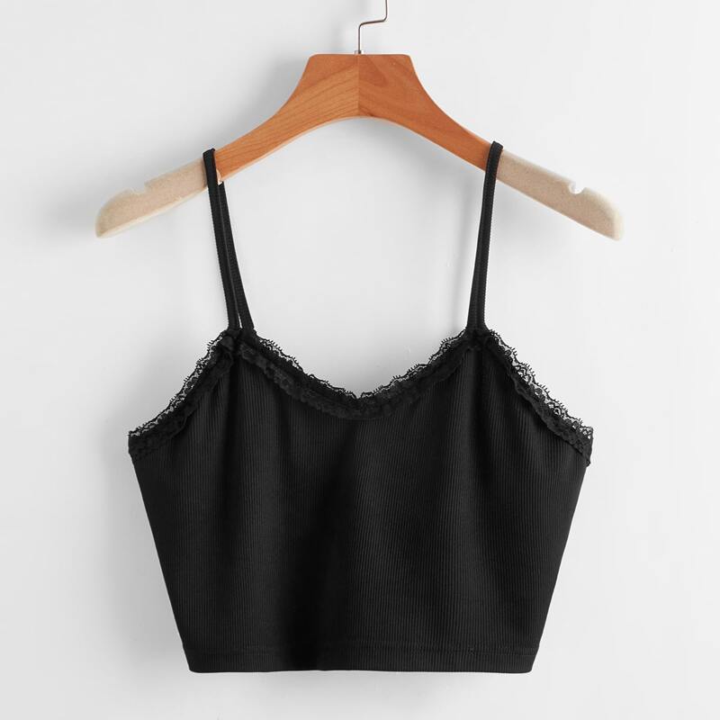 

Contrast Lace Crop Cami, Black