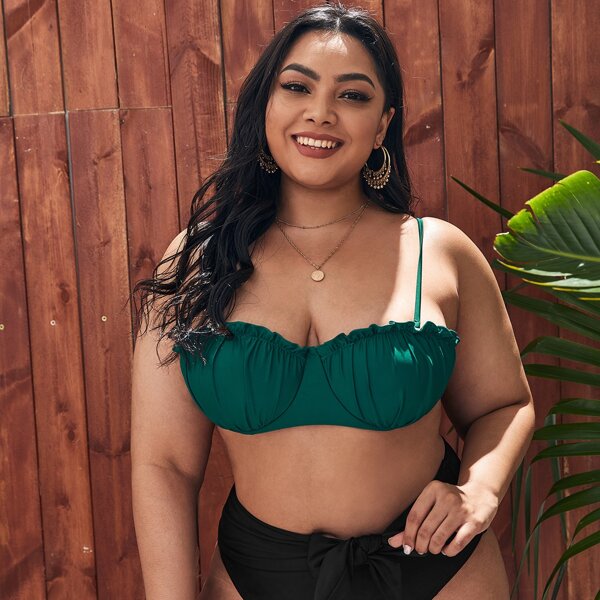 

Plus Frill Push Up Bikini Top, Dark green