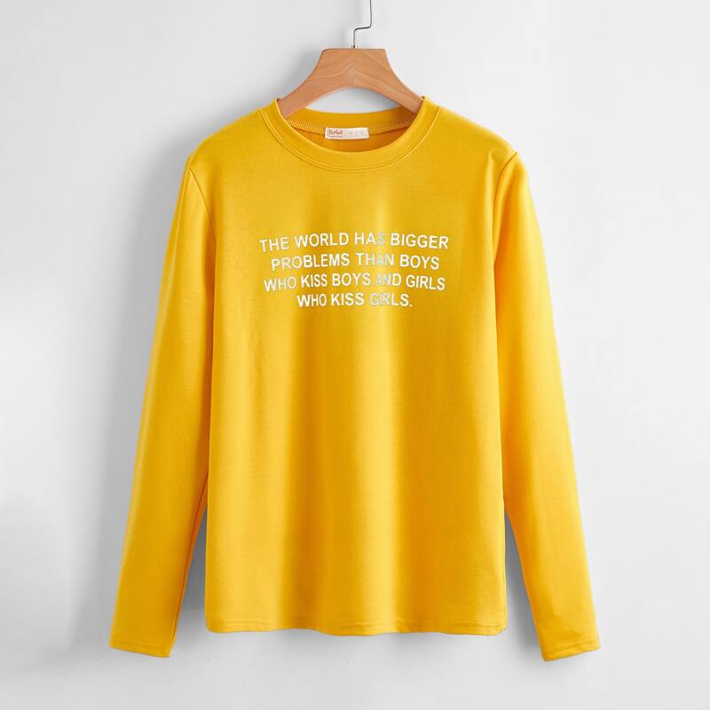 

Slogan Graphic Tee, Mustard yellow