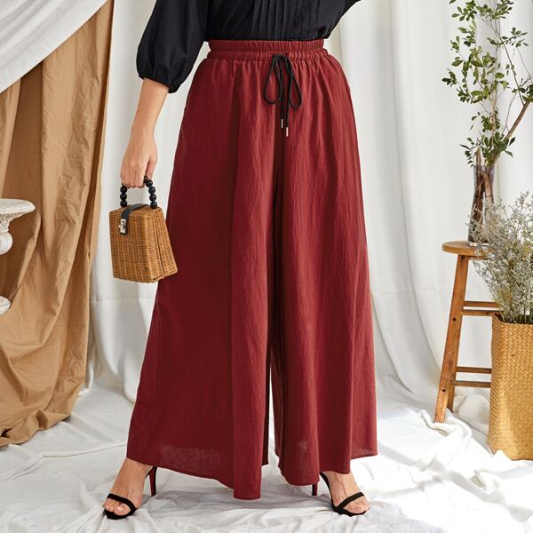 

Plus Drawstring Waist Wide Leg Pants, Burgundy