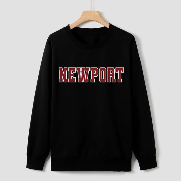 

Letter Graphic Round Neck Sweatshirt, Black
