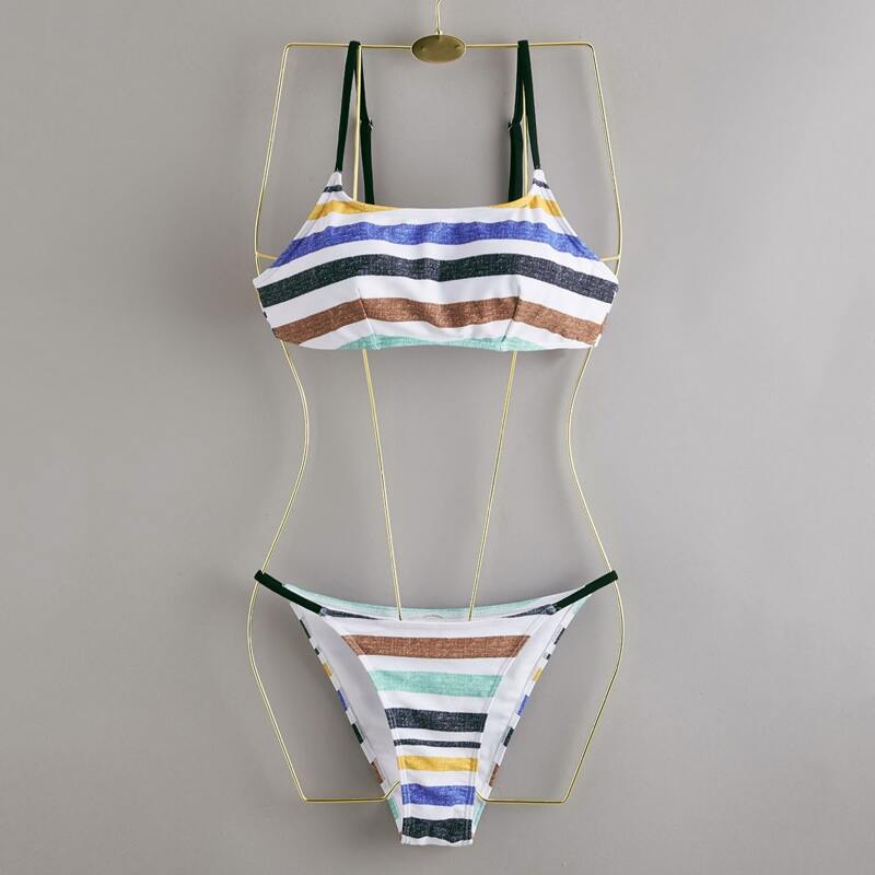 

Stripe Tanga Bikini Swimsuit, Multicolor