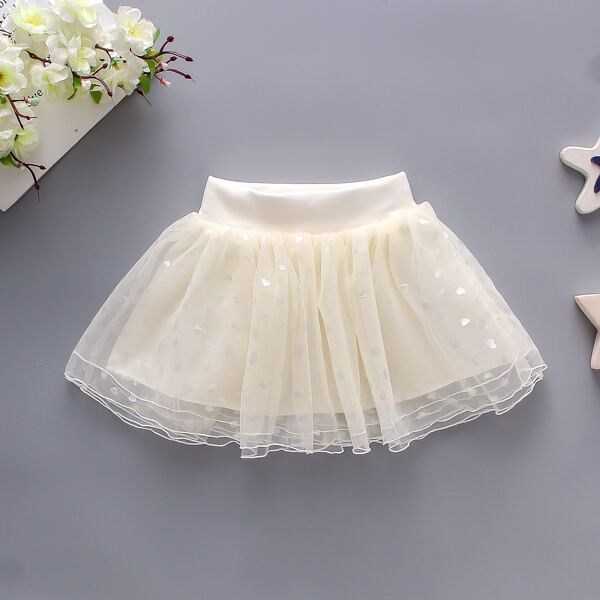 

Toddler Girls Elastic Waist Mesh Skirt, Beige