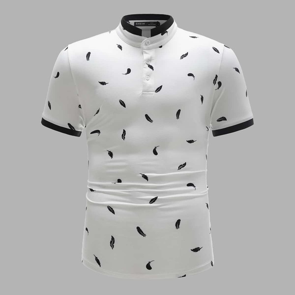 

Men All Over Feather Print Polo Shirt, White