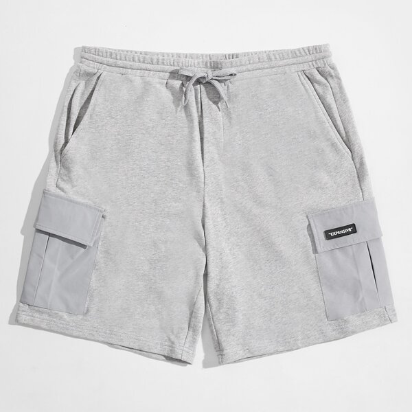 

Men patched Detail Flap Pocket Knot Front Shorts, Grey