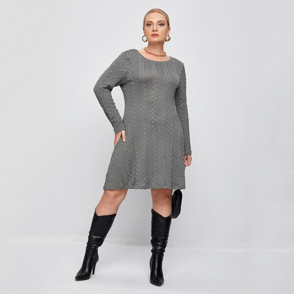 

Plus Cable Knit Sweater Dress, Grey