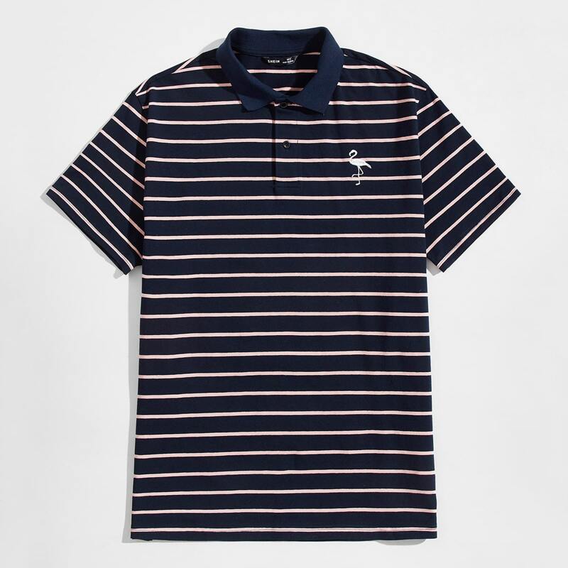 

Guys Striped Flamingo Embroidered Polo Shirt, Navy blue