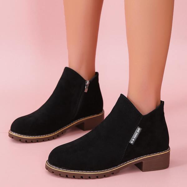 

Side Zipper Suede Ankle Boots, Black