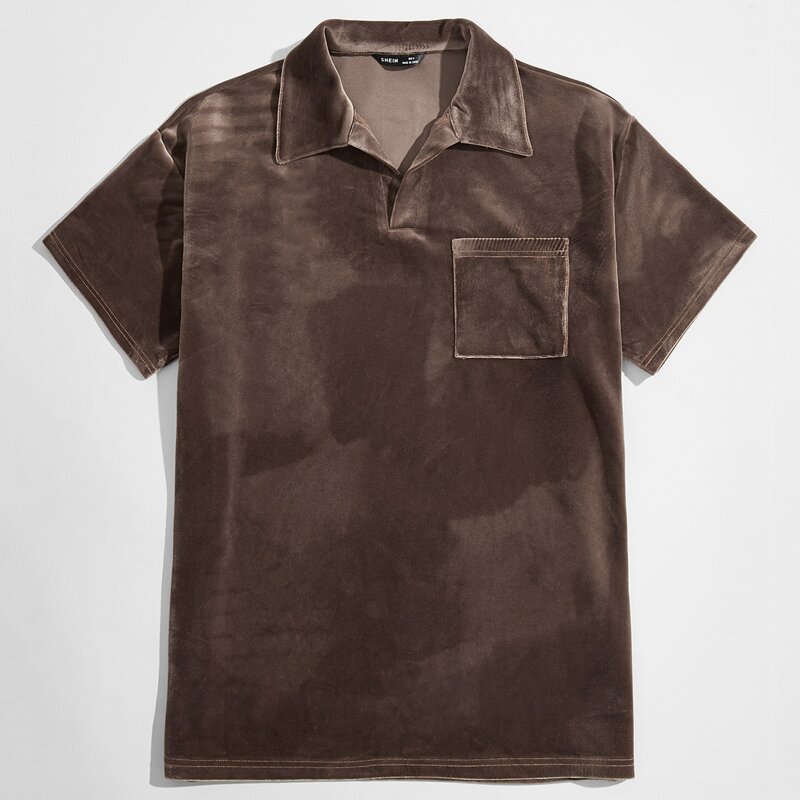 

Guys Patch Pocket Velvet Polo Shirt, Chocolate brown