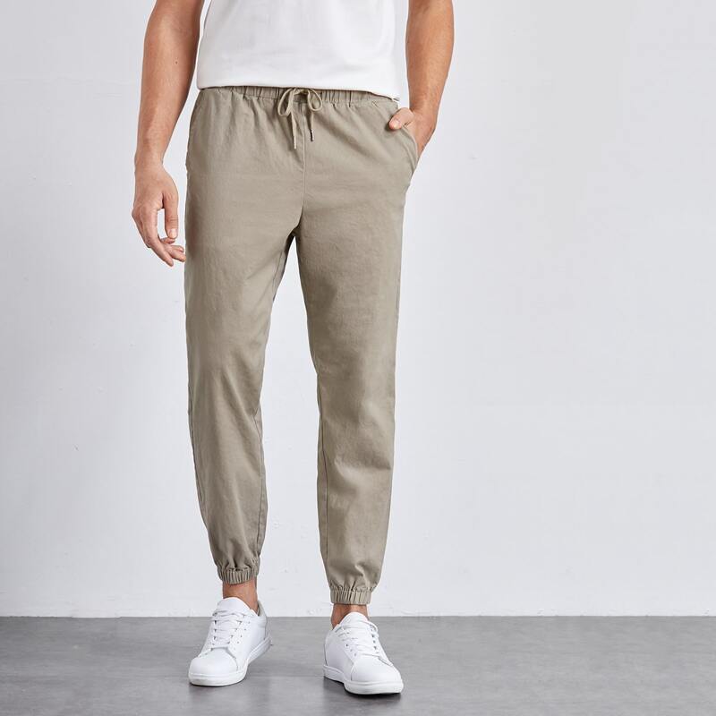 

Guys Drawstring Waist Solid Pants, Khaki
