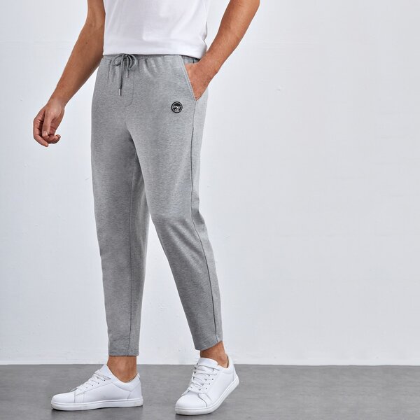 

Men Drawstring Waist Patch Detail Joggers, Grey
