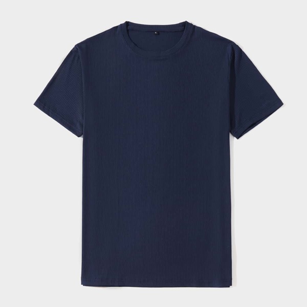 

Men Rib Knit Solid Tee, Navy blue