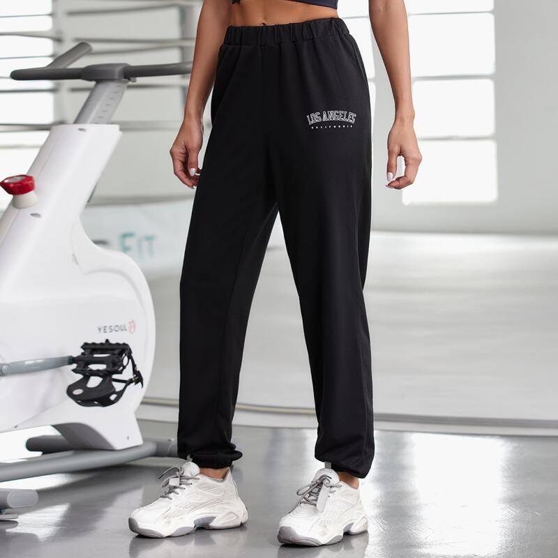 

Letter Graphic Sports Pants, Black