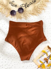 Swim Lushoire Summer Beach Ruched Bikini Panty - Rust Brown - View 2