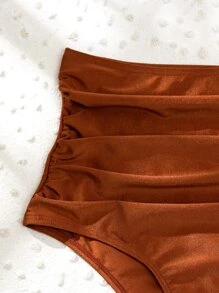 Swim Lushoire Summer Beach Ruched Bikini Panty - Rust Brown - View 3
