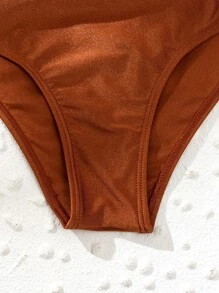 Swim Lushoire Summer Beach Ruched Bikini Panty - Rust Brown - View 4