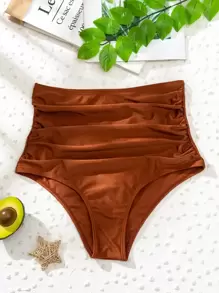 Swim Lushoire Summer Beach Ruched Bikini Panty - Rust Brown - View 5