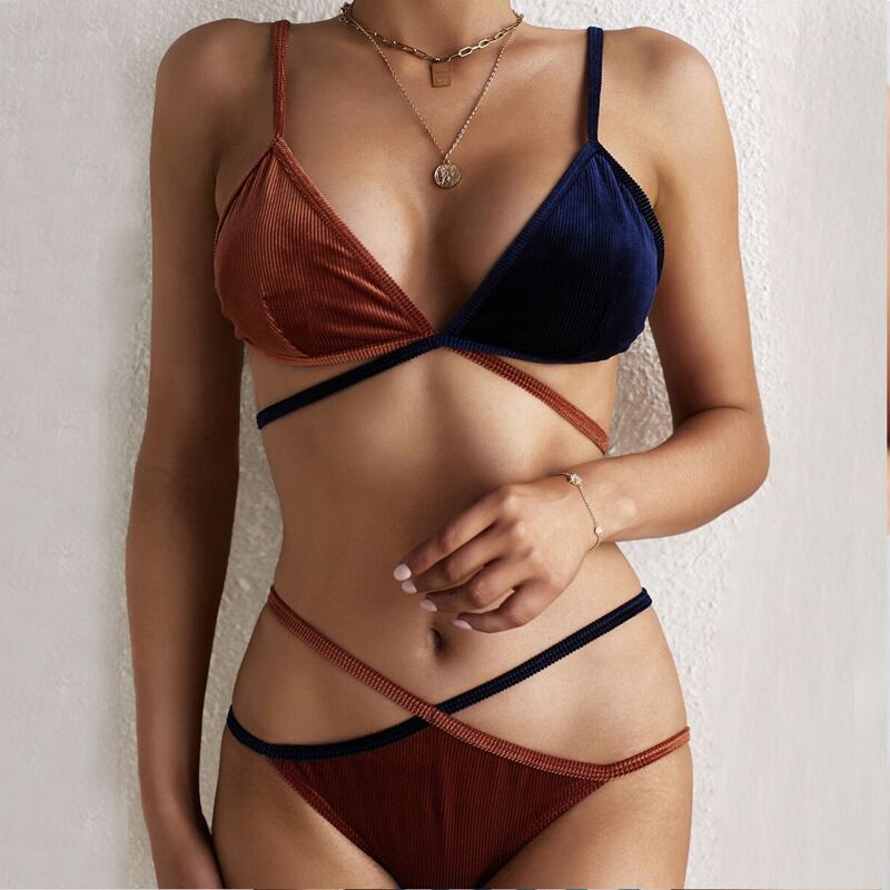 

Velvet Colorblock Cut Out Bikini Swimsuit, Multicolor