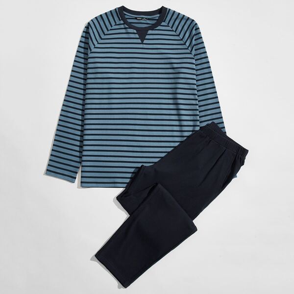 

Men Striped Raglan Sleeve & Pants Set, Multicolor