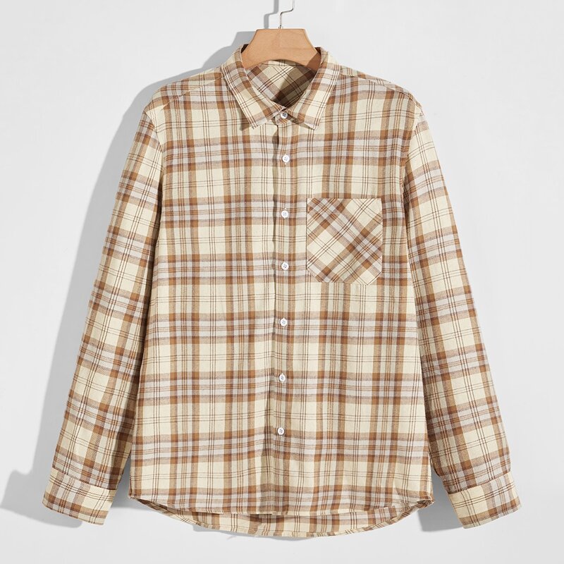 

Guys Plaid Single Breasted Patch Pocket Shirt, Multicolor