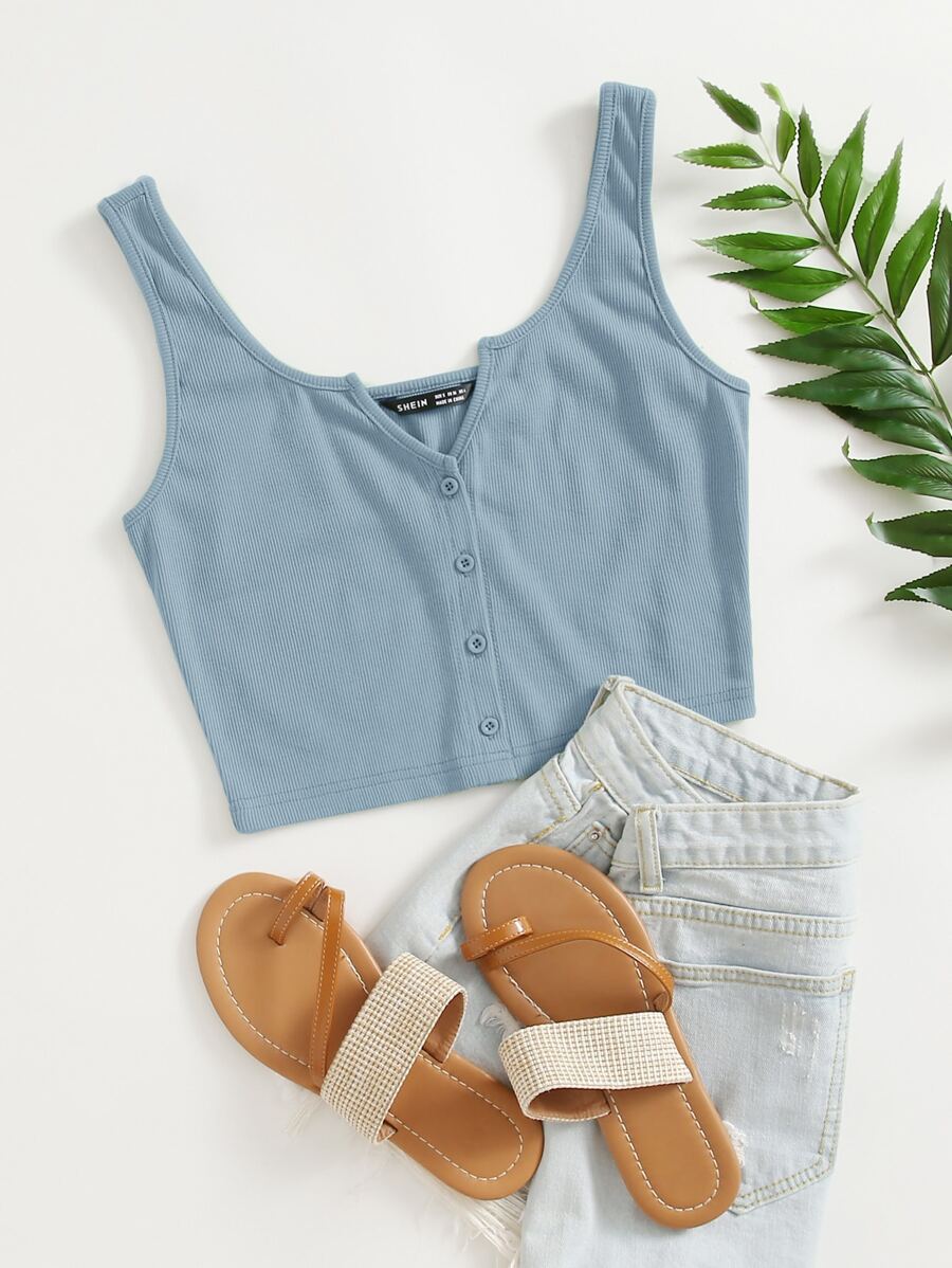 SHEIN EZwear 缺口領紐扣背心上衣
