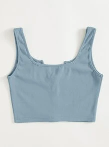SHEIN EZwear 缺口領紐扣背心上衣 - 霧霾藍 - 查看 3