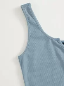 SHEIN EZwear 缺口領紐扣背心上衣 - 霧霾藍 - 查看 4