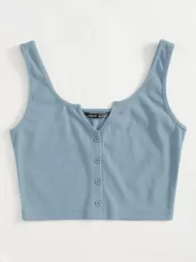 SHEIN EZwear 缺口領紐扣背心上衣 - 霧霾藍 - 查看 5
