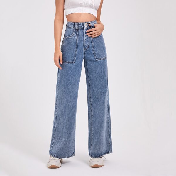 

Slant Pocket Wide Leg Jeans, Medium wash