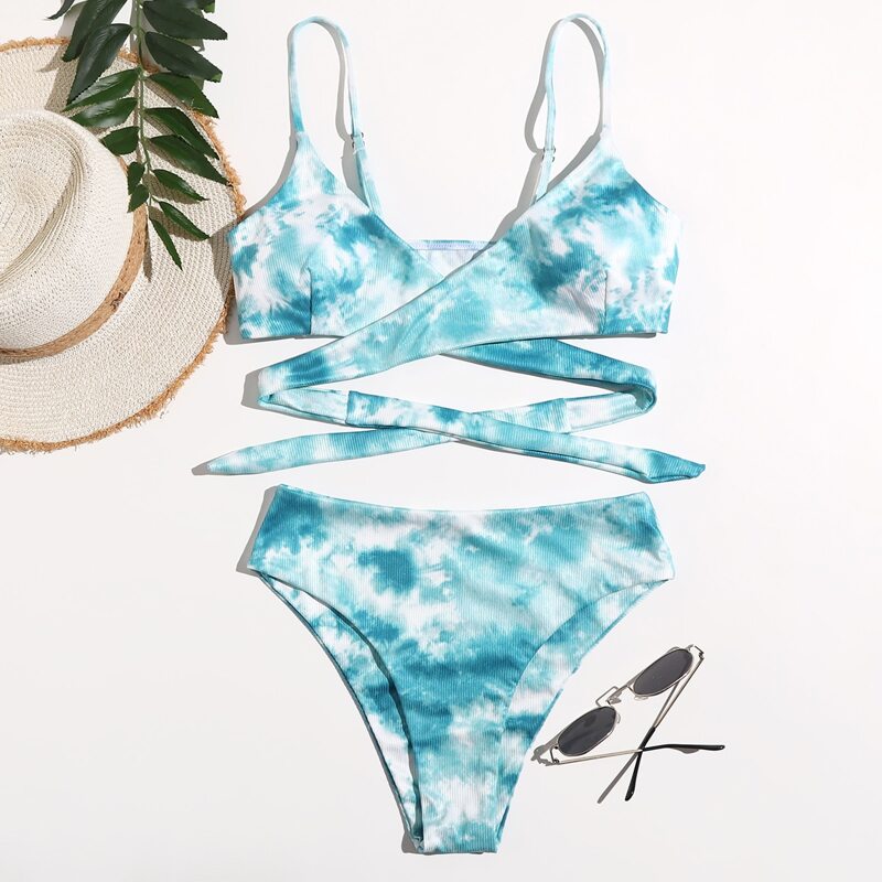 

Tie Dye Criss Cross Bikini Swimsuit, Blue