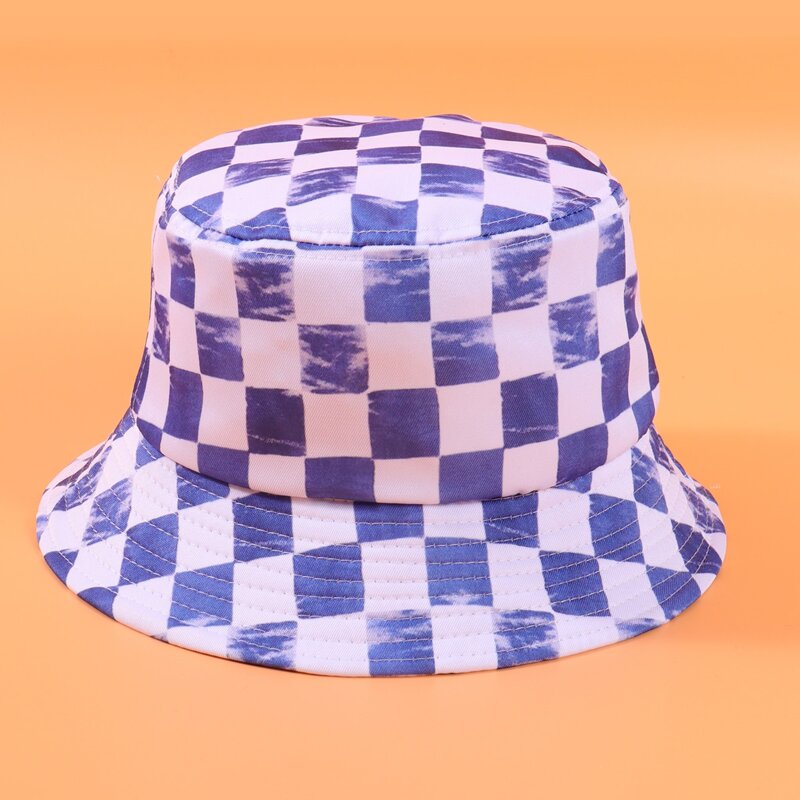 

Checkered Bucket Hat, Blue and white