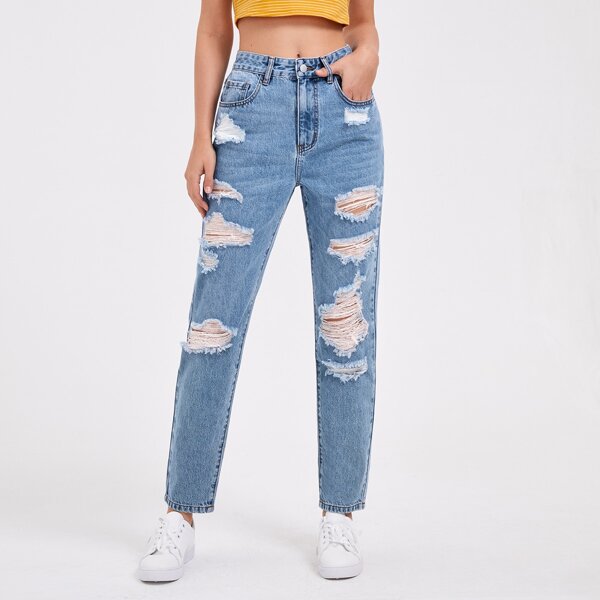 

Light Wash Ripped Straight Leg Jeans