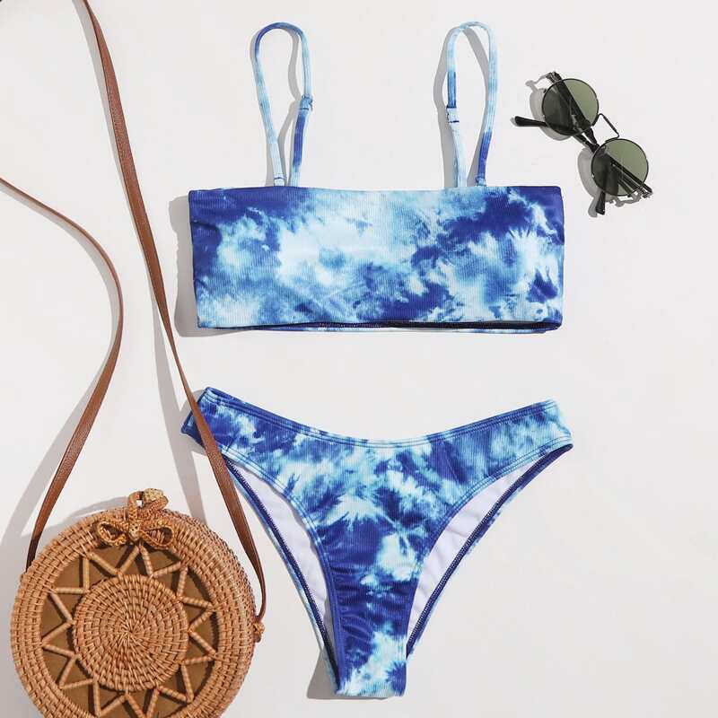 

Tie Dye High Cut Bikini Swimsuit, Blue