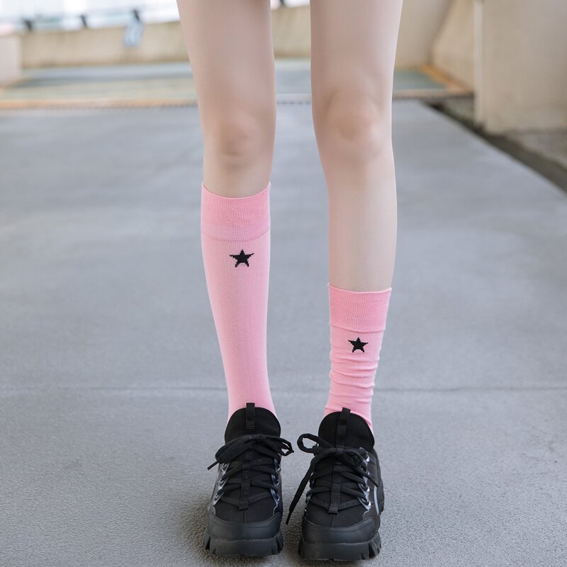 

1pair Star Over The Calf Socks, Pink