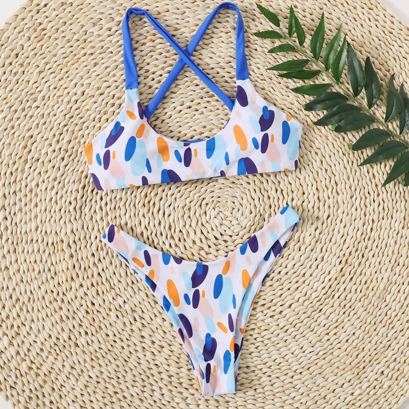 

Allover Print High Cut Bikini Swimsuit, Multicolor