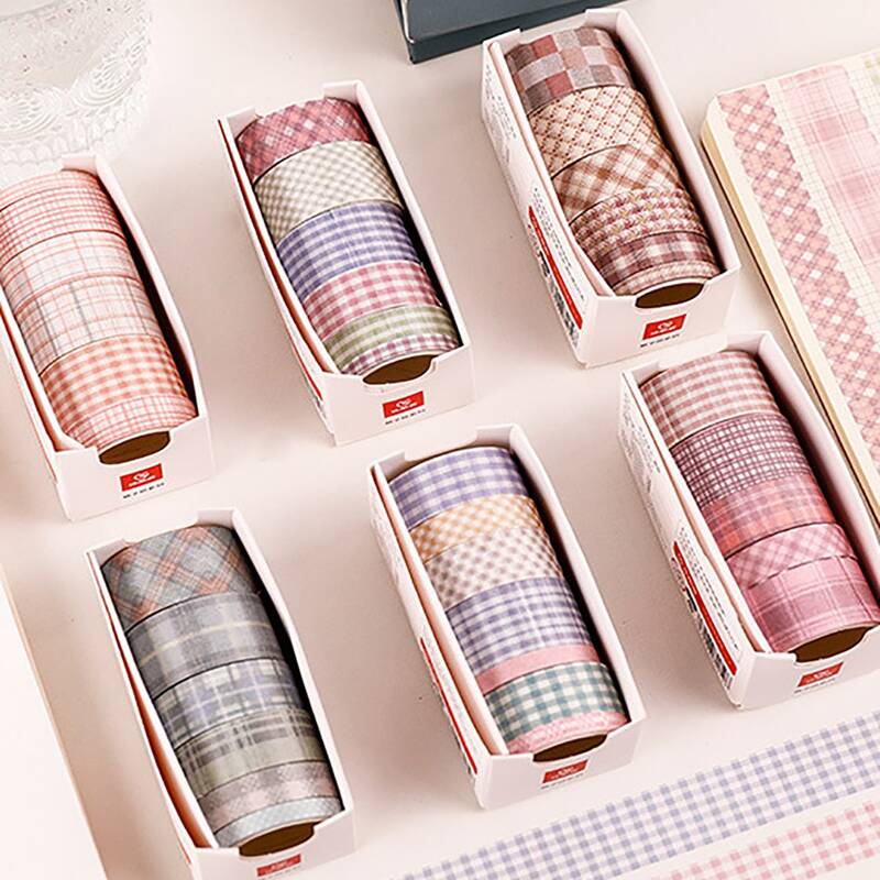 

5rolls Plaid Pattern Random Decorative Tape, Multicolor