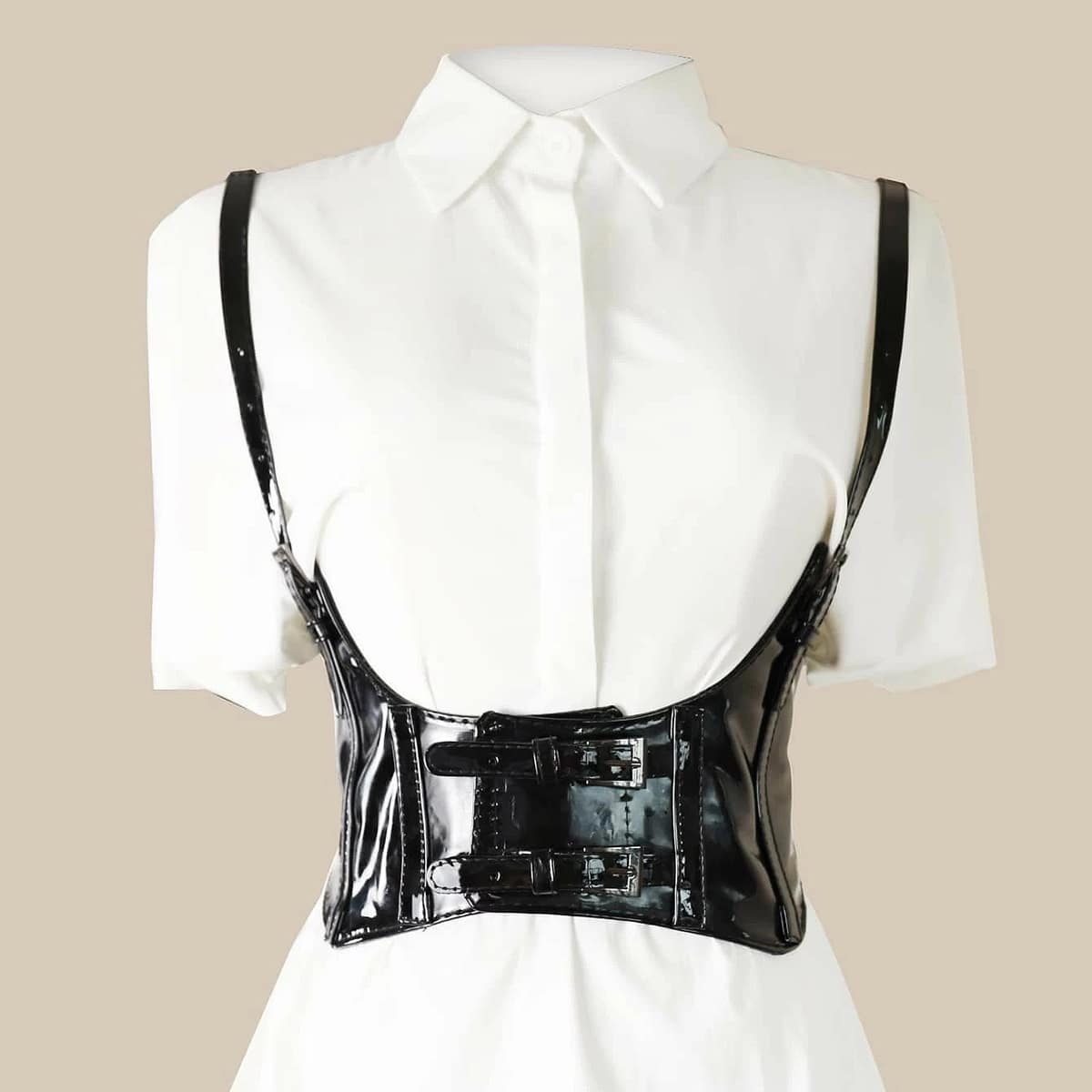 

Metal Buckle Harness Corset Belt, Black