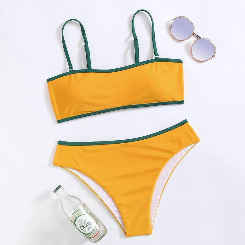 

Contrast Binding Bikini Swimsuit, Yellow
