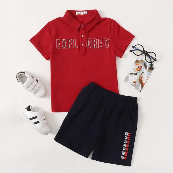 

Toddler Boys Letter Graphic Polo Shirt and Shorts Set, Multicolor
