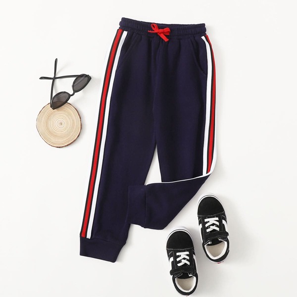 

Toddler Boys Contrast Striped Side Sweatpants, Navy blue