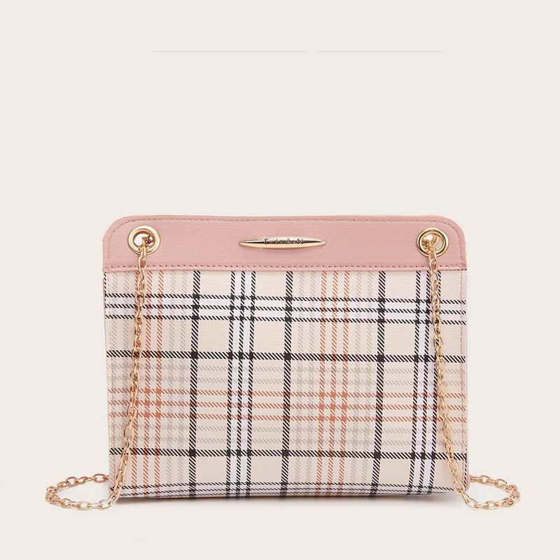 

Plaid Chain Shoulder Bag, Multicolor